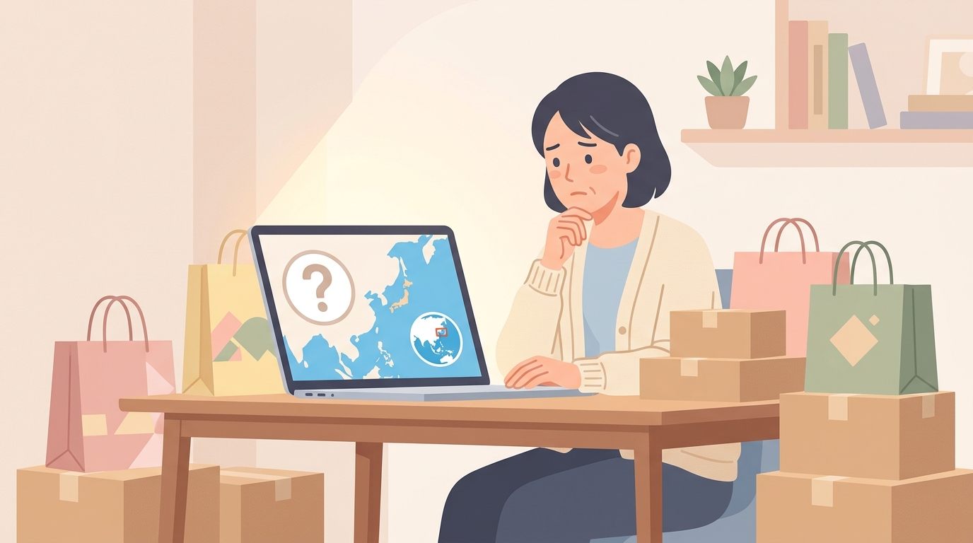 YONAブランドの国籍を調べる人のイラスト