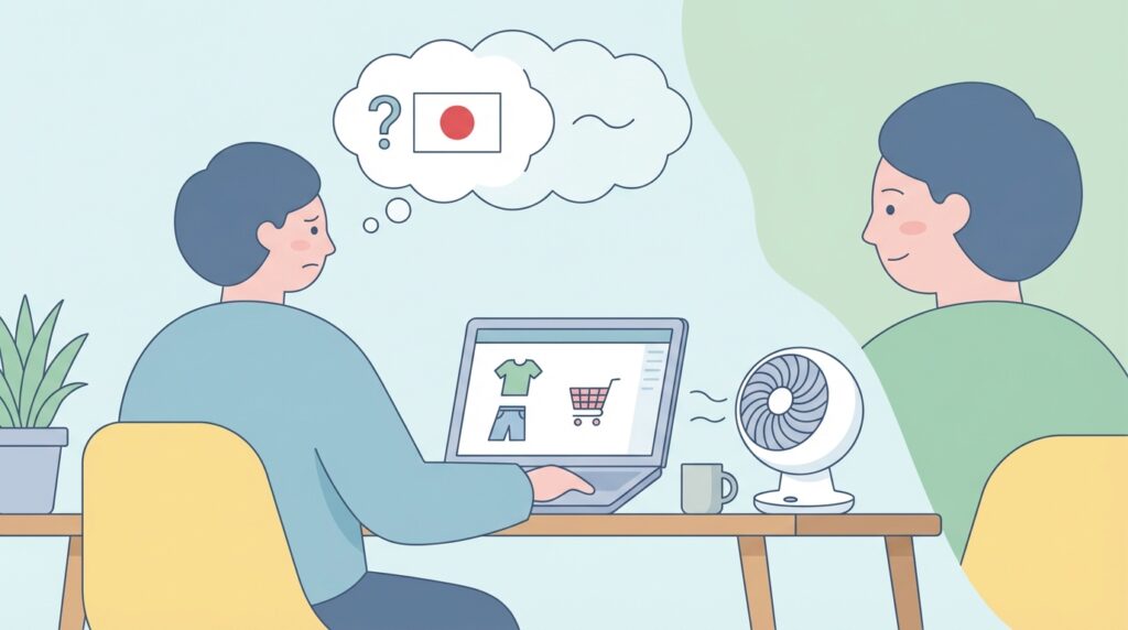 ネット通販で見慣れないブランドを調べる人のイラスト