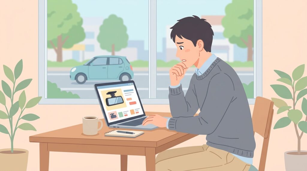 Amazonでドラレコを検索する男性のイラスト