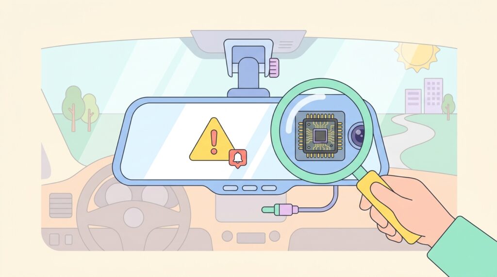 JADOドラレコのセンサー偽装を調査するイメージイラスト