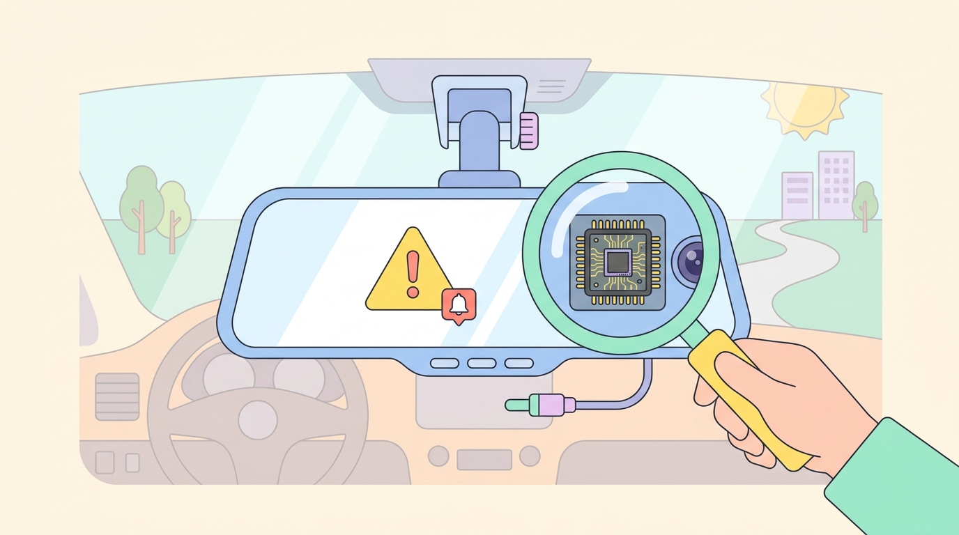 JADOドラレコのセンサー偽装を調査するイメージイラスト