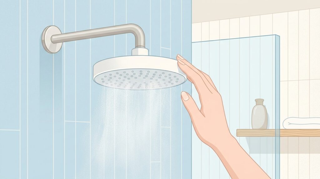 Noendシャワーヘッドと清潔なバスルームのフラットイラスト