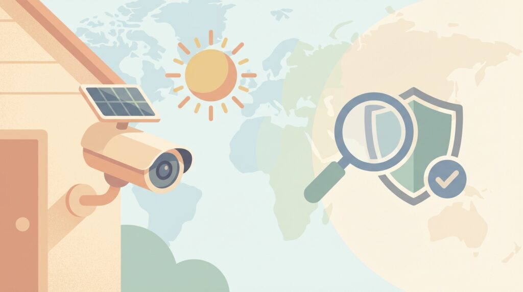 ソーラー防犯カメラと安全性調査を象徴するイラスト