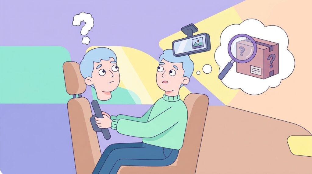 知らないドラレコブランドへの疑問を表すイメージイラスト