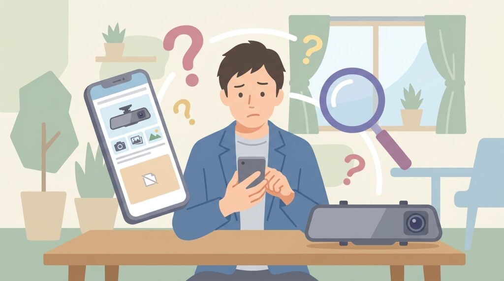 VIRROWブランドについて調べる男性のイラスト