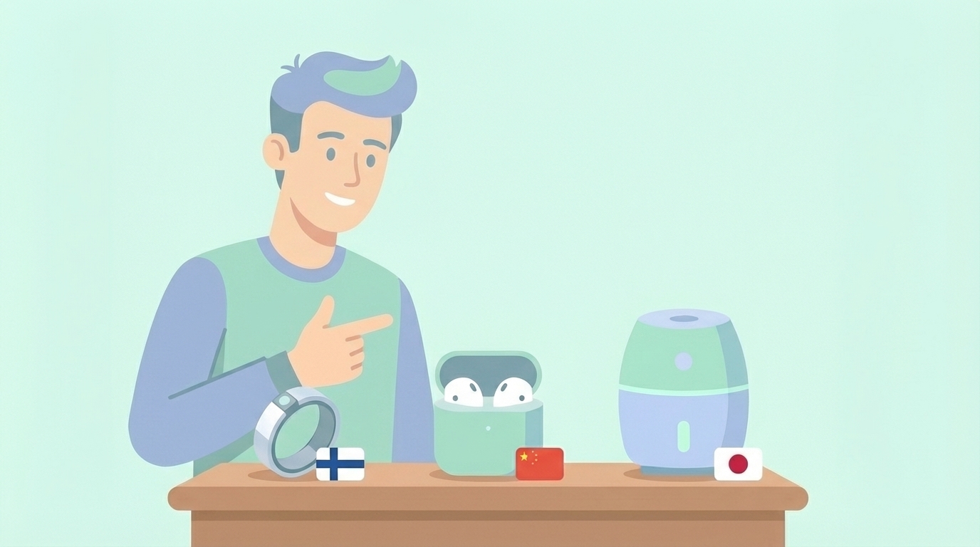 代替ブランドの製品を紹介する男性のイラスト