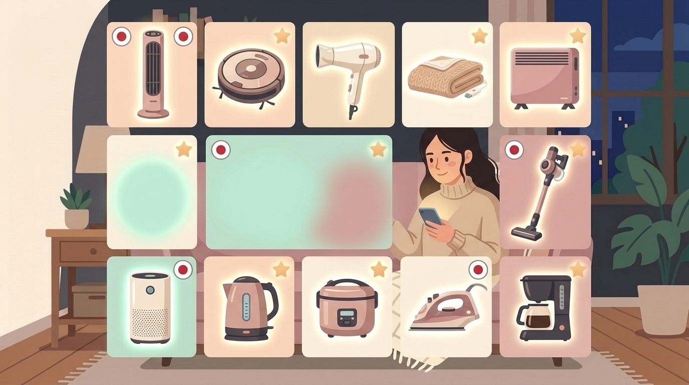 日本製の安心家電ブランドを並べたイラスト