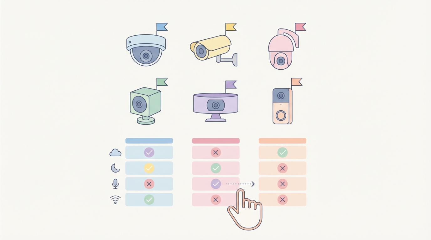 6つの防犯カメラブランドを比較する選択ガイドのイラスト