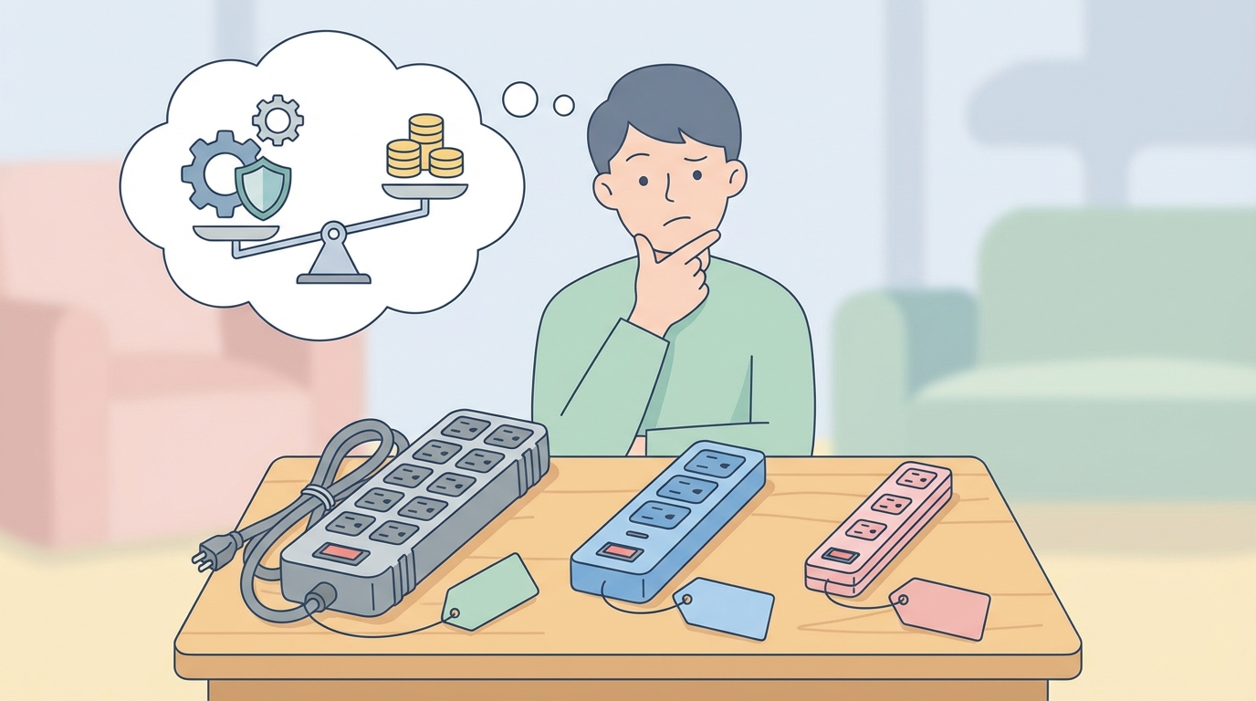 ブランド比較を検討する男性のイラスト