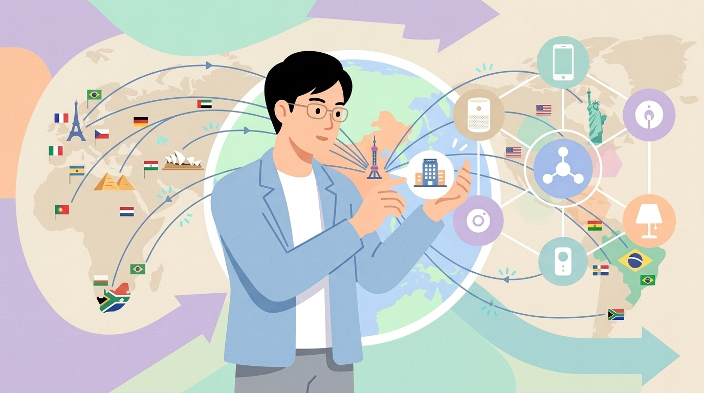 上海から世界に展開するグローバルブランドのイラスト