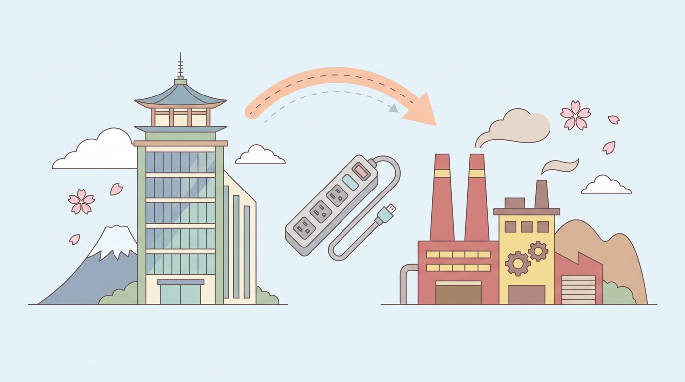 日本企画・中国製造のビジネスモデルを表すイラスト