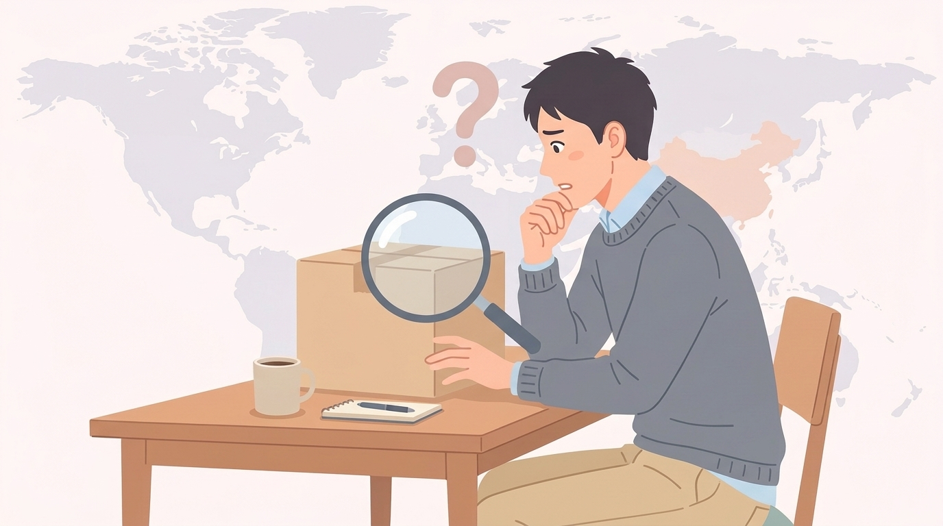 ブランドの出自を虫眼鏡で調査するイラスト