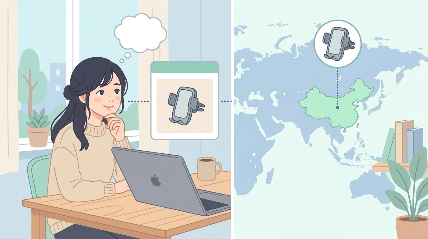 中国を示す地図とスマホホルダーのイラスト