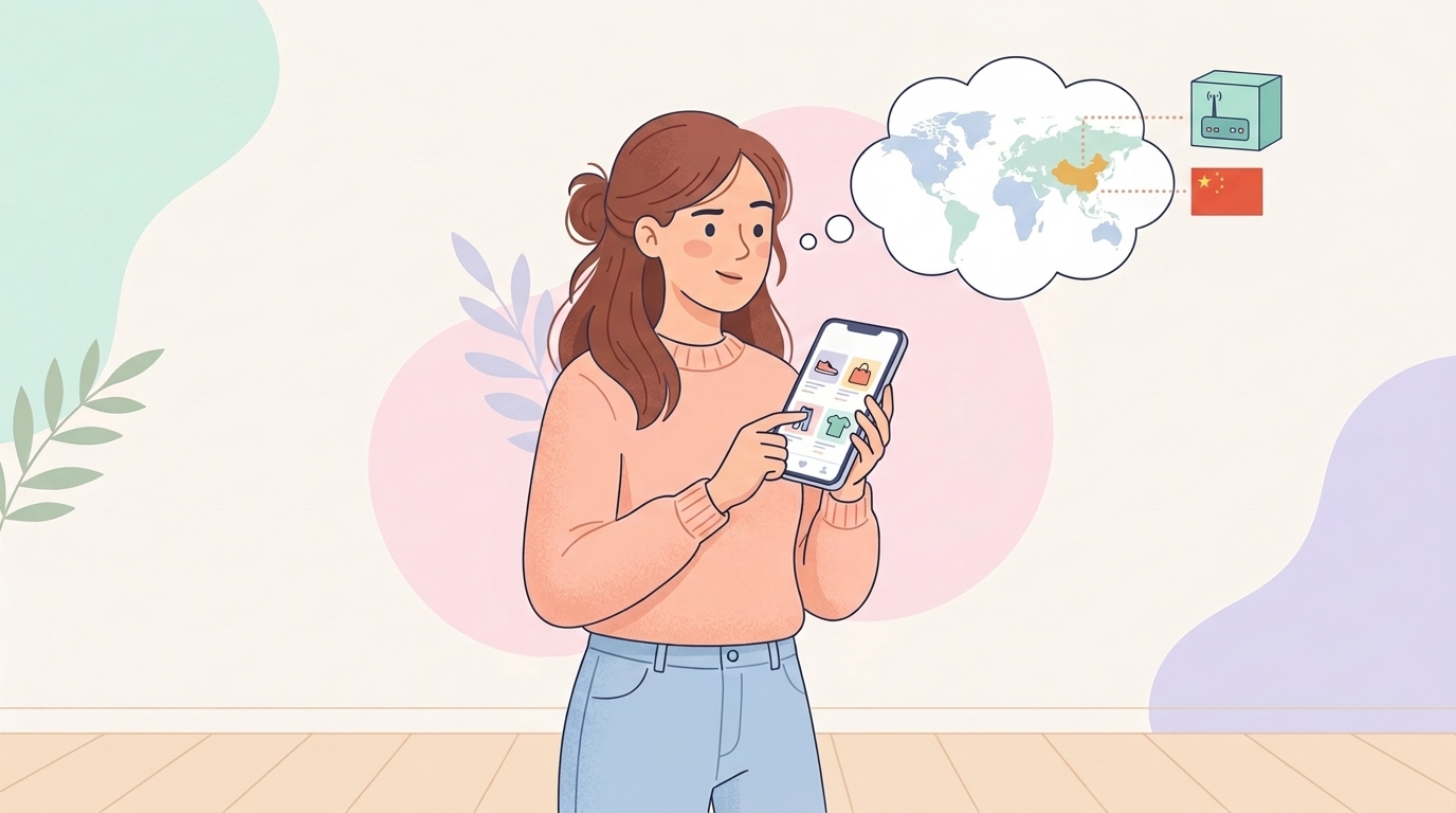 世界地図で中国を示し電子機器との関連を表すイラスト