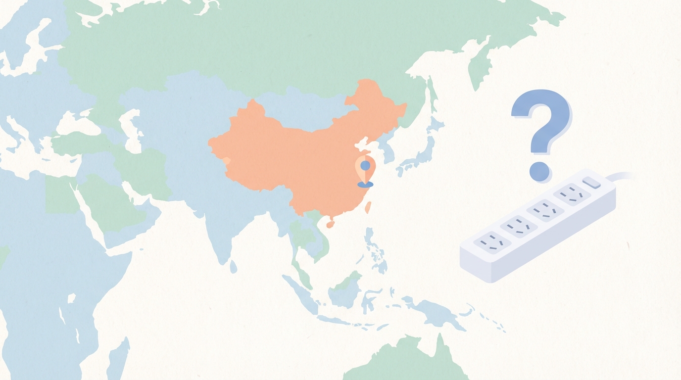 中国の地図と電源タップを表すイラスト