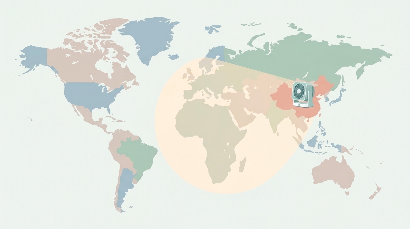世界地図に中国を示すサーキュレーターアイコンのイラスト