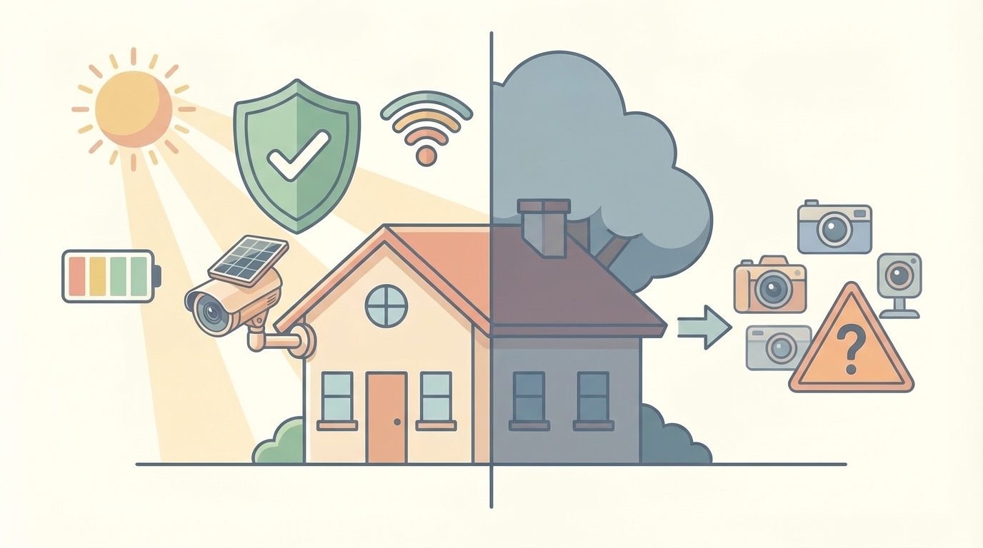 日当たり良い家と日陰の家で選択肢を分けた比較イラスト