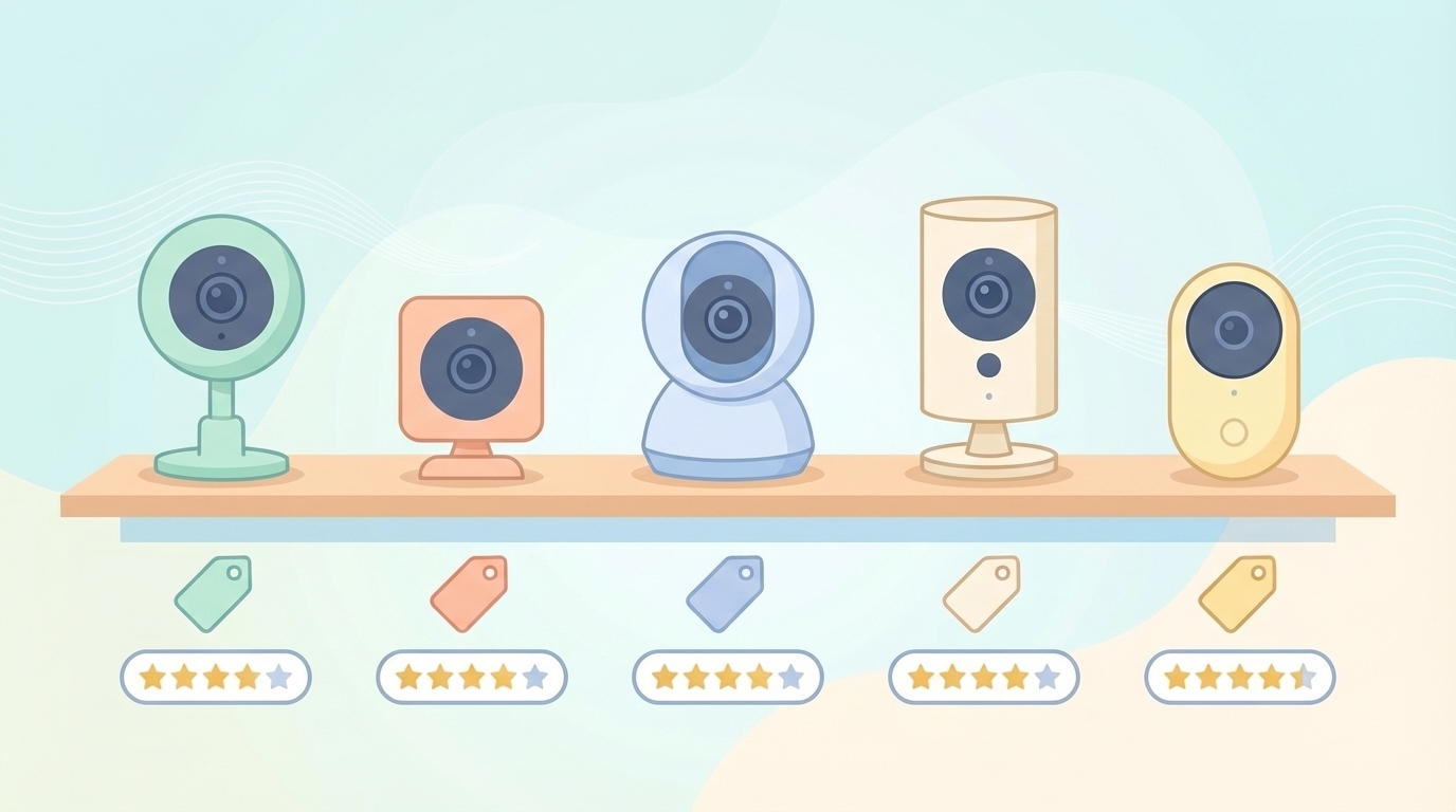 5種類の室内カメラを並べた比較イラスト