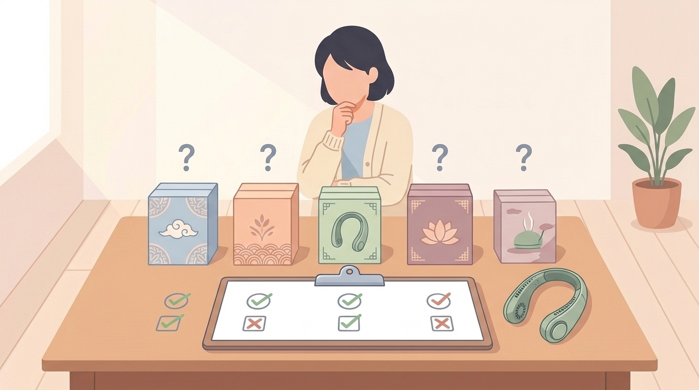 中国系ブランド製品を比較評価するイラスト