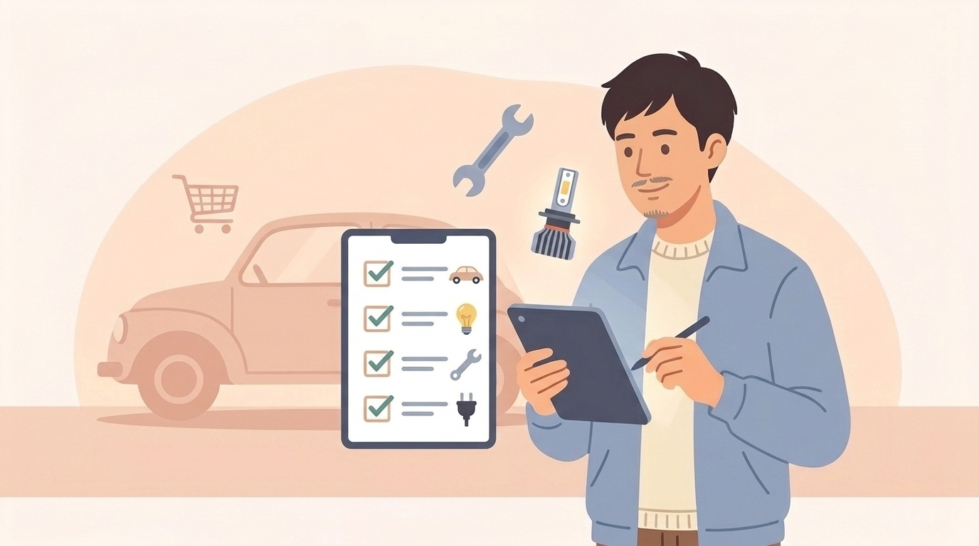 適合チェックリストを確認する男性のイラスト