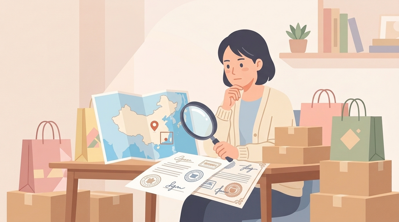 書類と地図でYONAの国籍を調査するイラスト