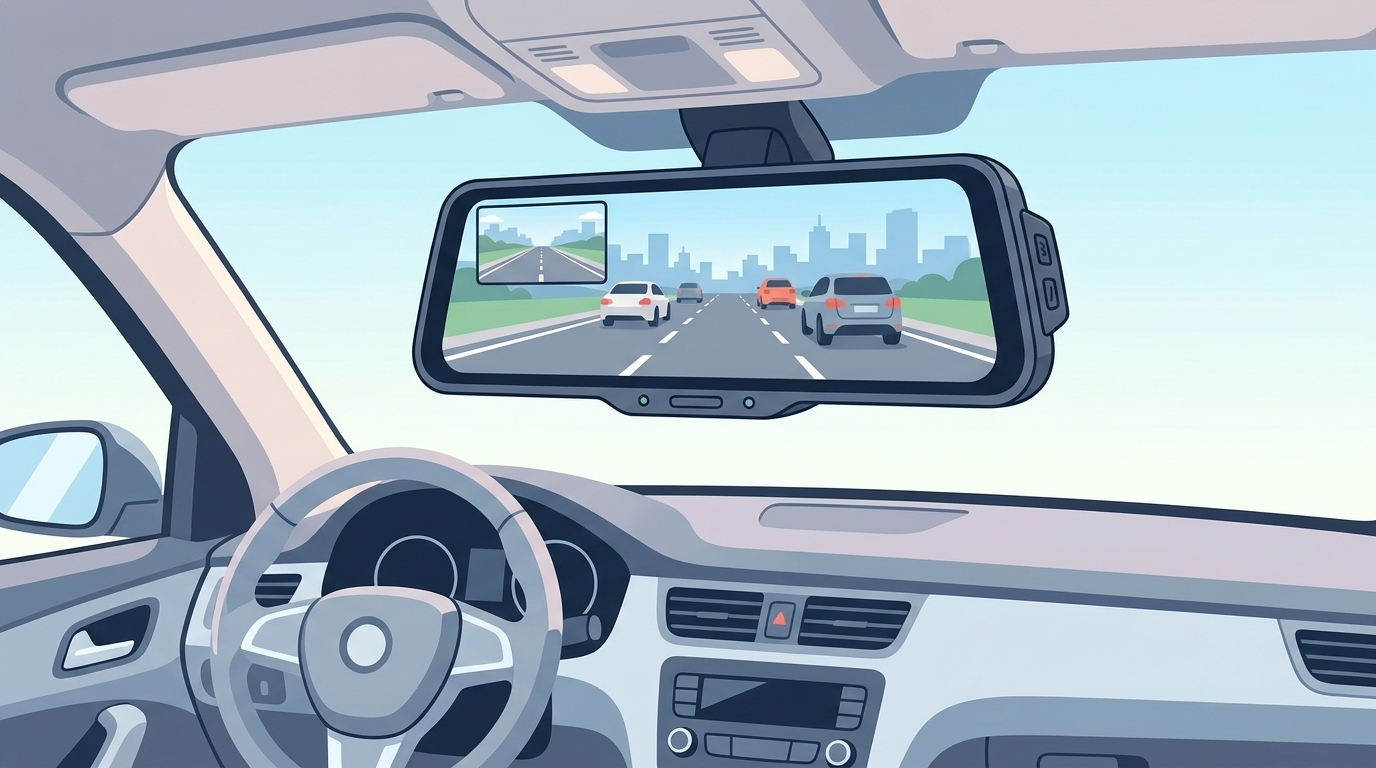 ミラー型ドラレコの車内設置イメージのイラスト