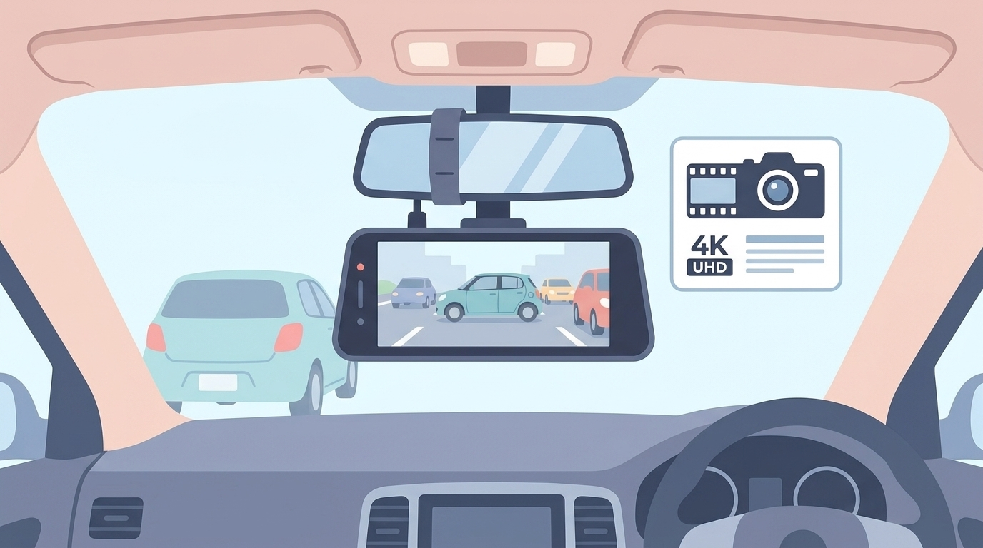 ミラー型ドラレコのスペックを確認するイラスト