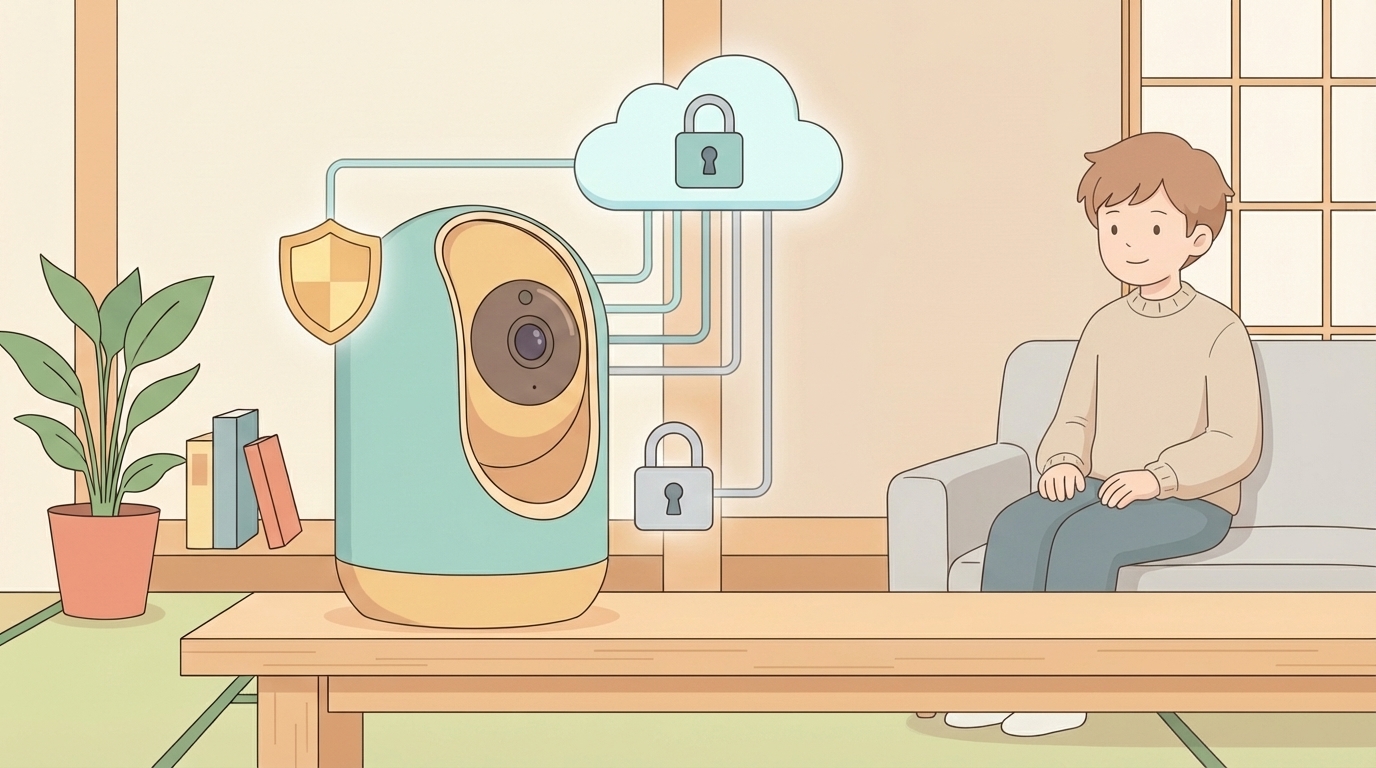 セキュリティカメラとクラウドロックのフラットイラスト