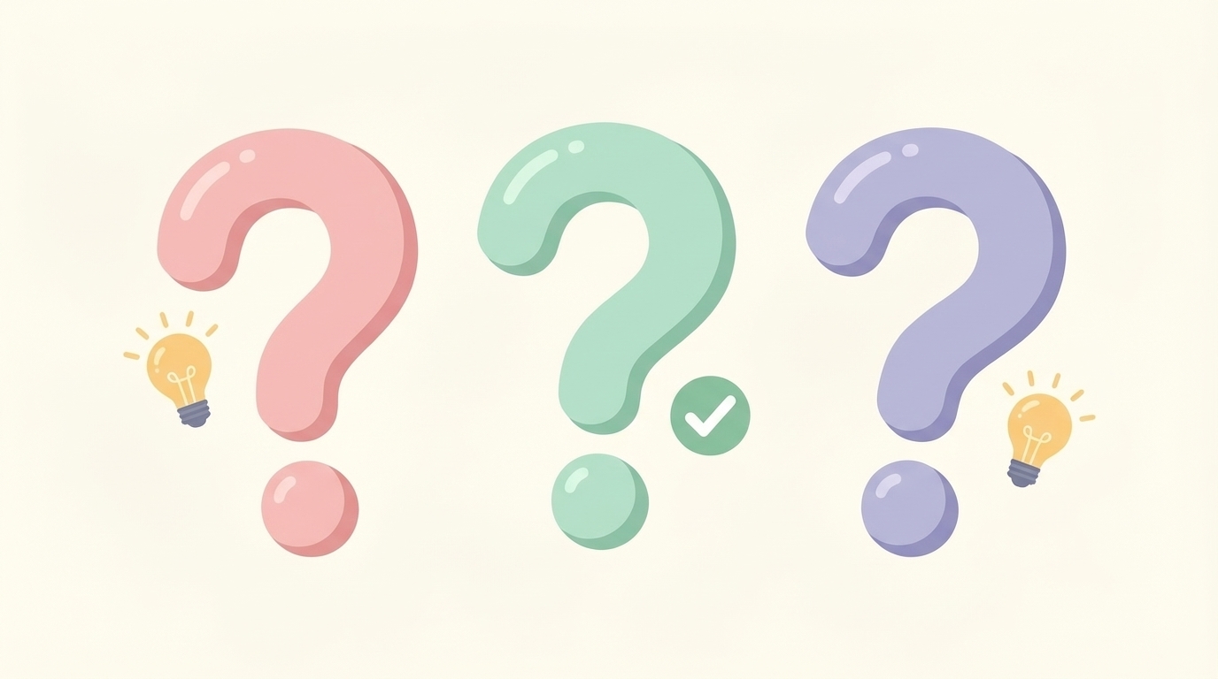 パステルカラーの3つのクエスチョンマークのイラスト