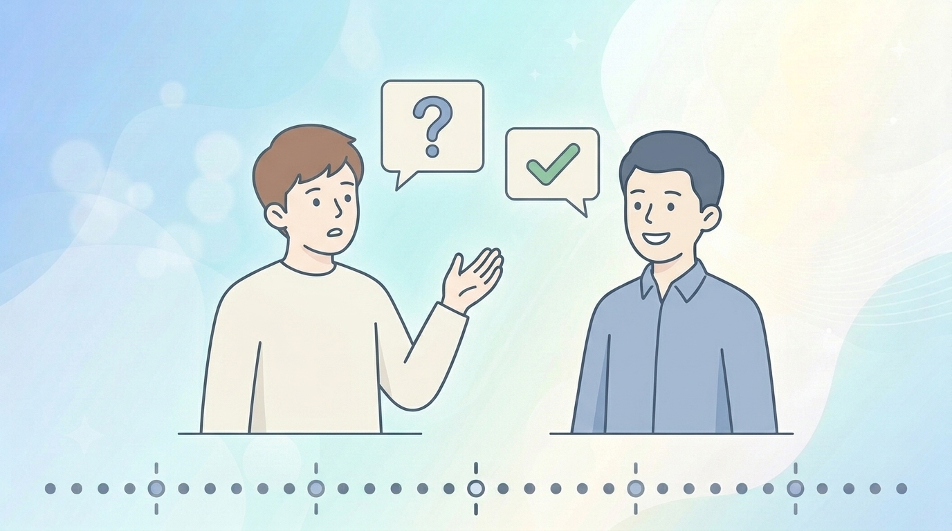 Q&Aの吹き出しで会話する2人のフラットイラスト