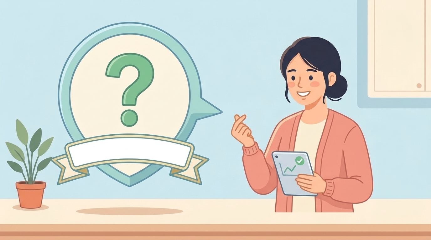 FAQを説明する女性カスタマーサポートのイラスト