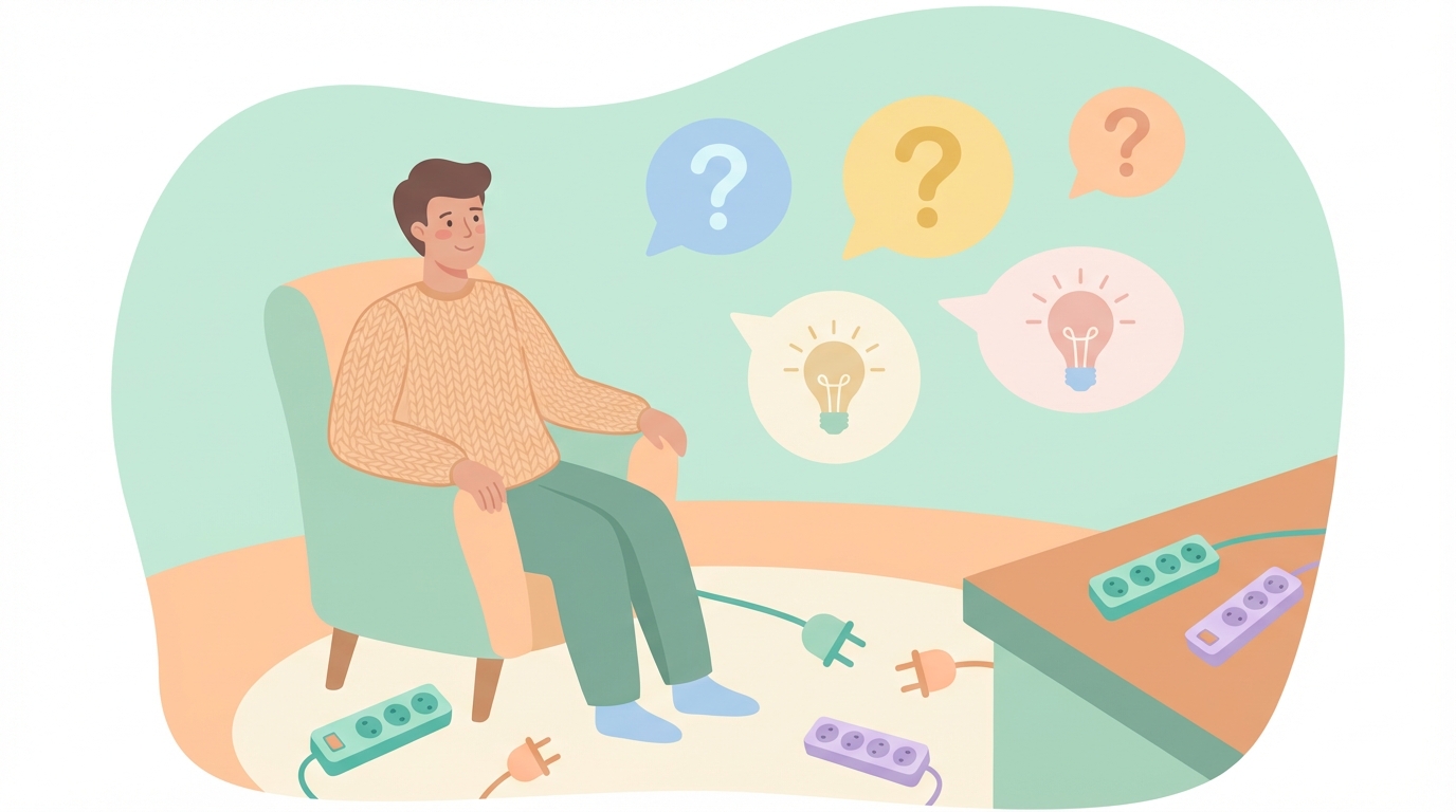 電源タップに関するQ&Aを表すイラスト