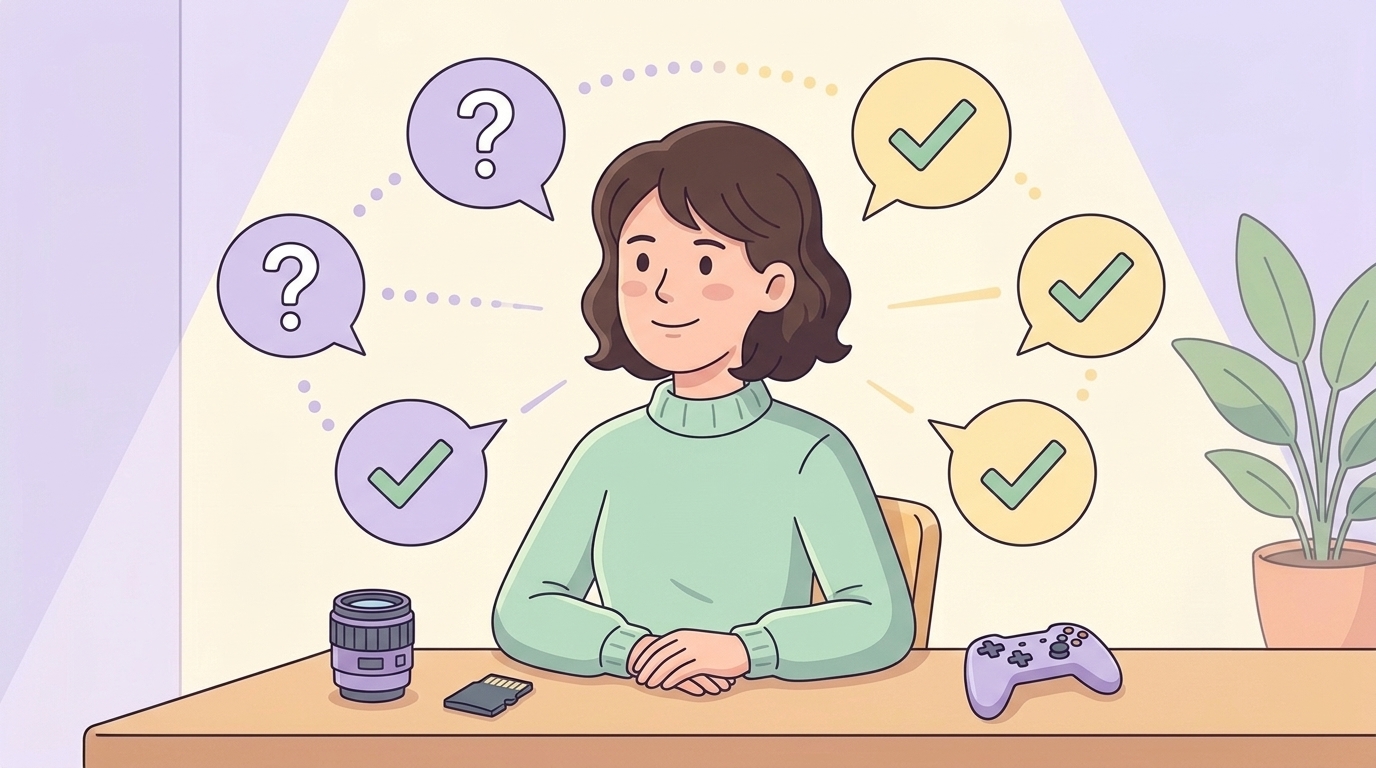 疑問が解消されスッキリした表情の人物を表すFAQイラスト