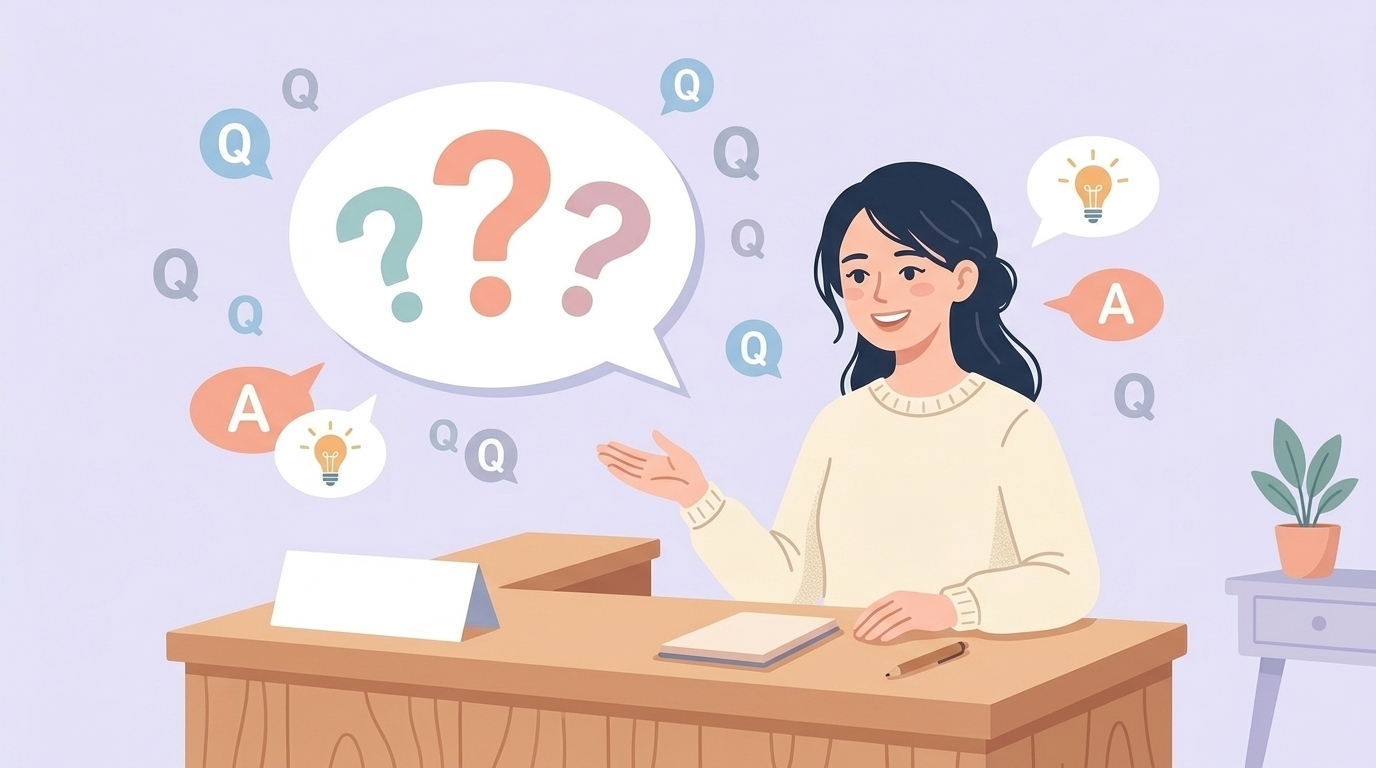 よくある質問に答える情報カウンターのイラスト