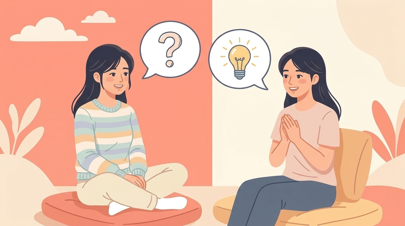 質問と回答を交わす2人の女性のQ&Aイラスト