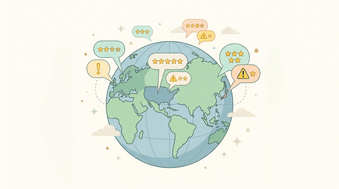 世界各国からのレビュー評価イメージイラスト