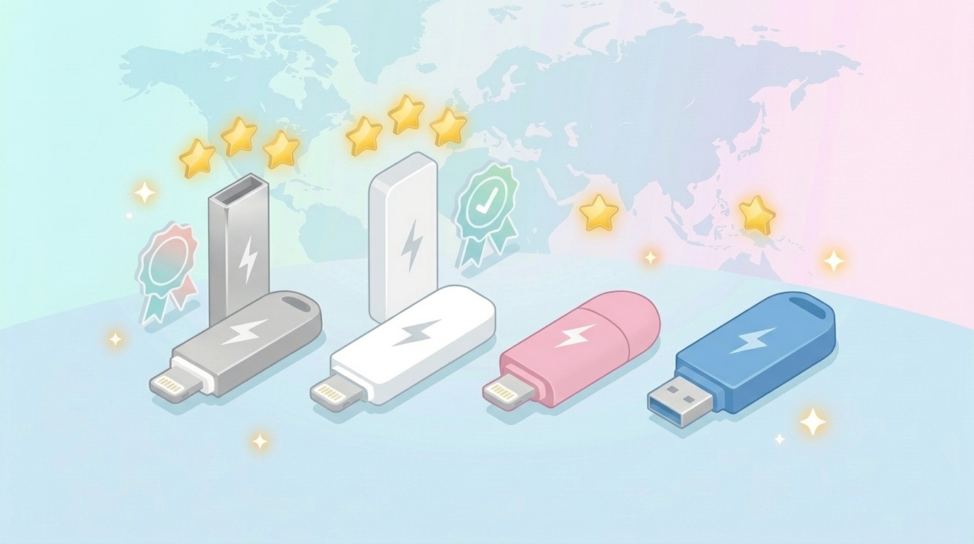 4種類のiPhone対応USBメモリの比較イラスト