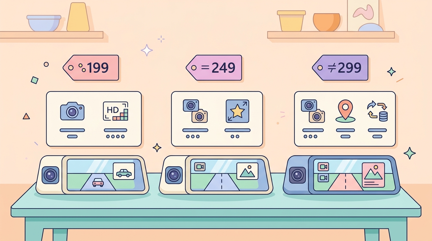 ミラー型ドラレコのモデル比較イメージイラスト