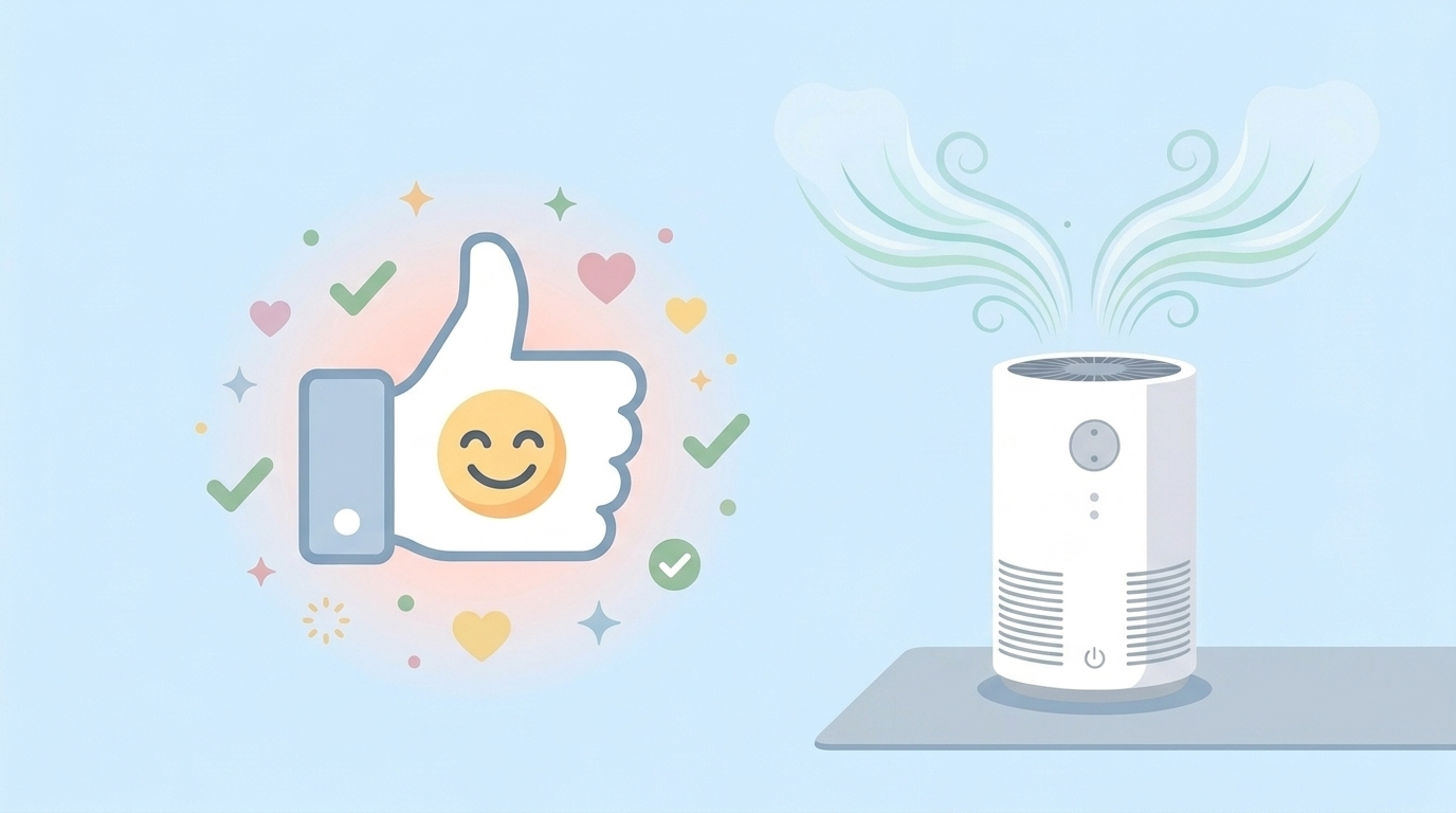 サムズアップと空気清浄機による総合評価のイラスト