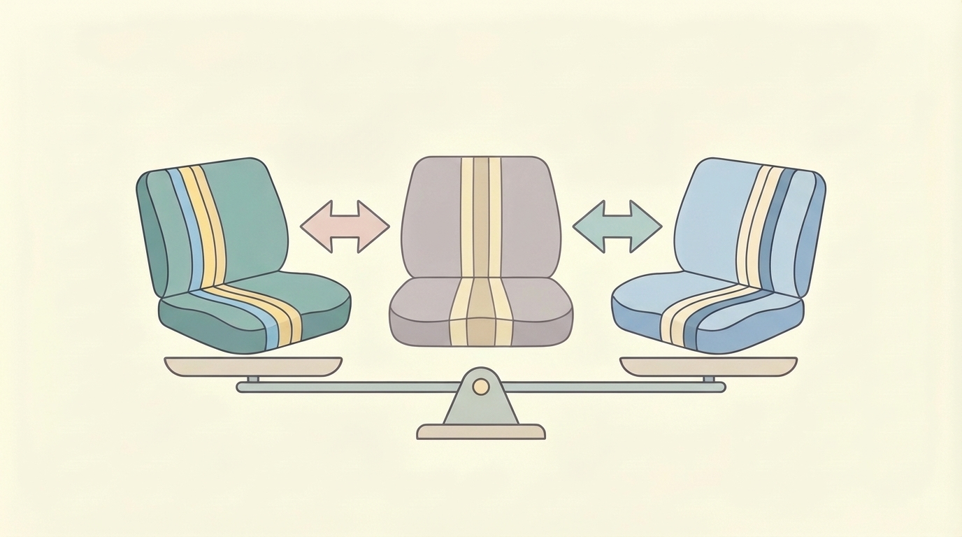 3つの骨盤サポートチェアを天秤で比較するイラスト