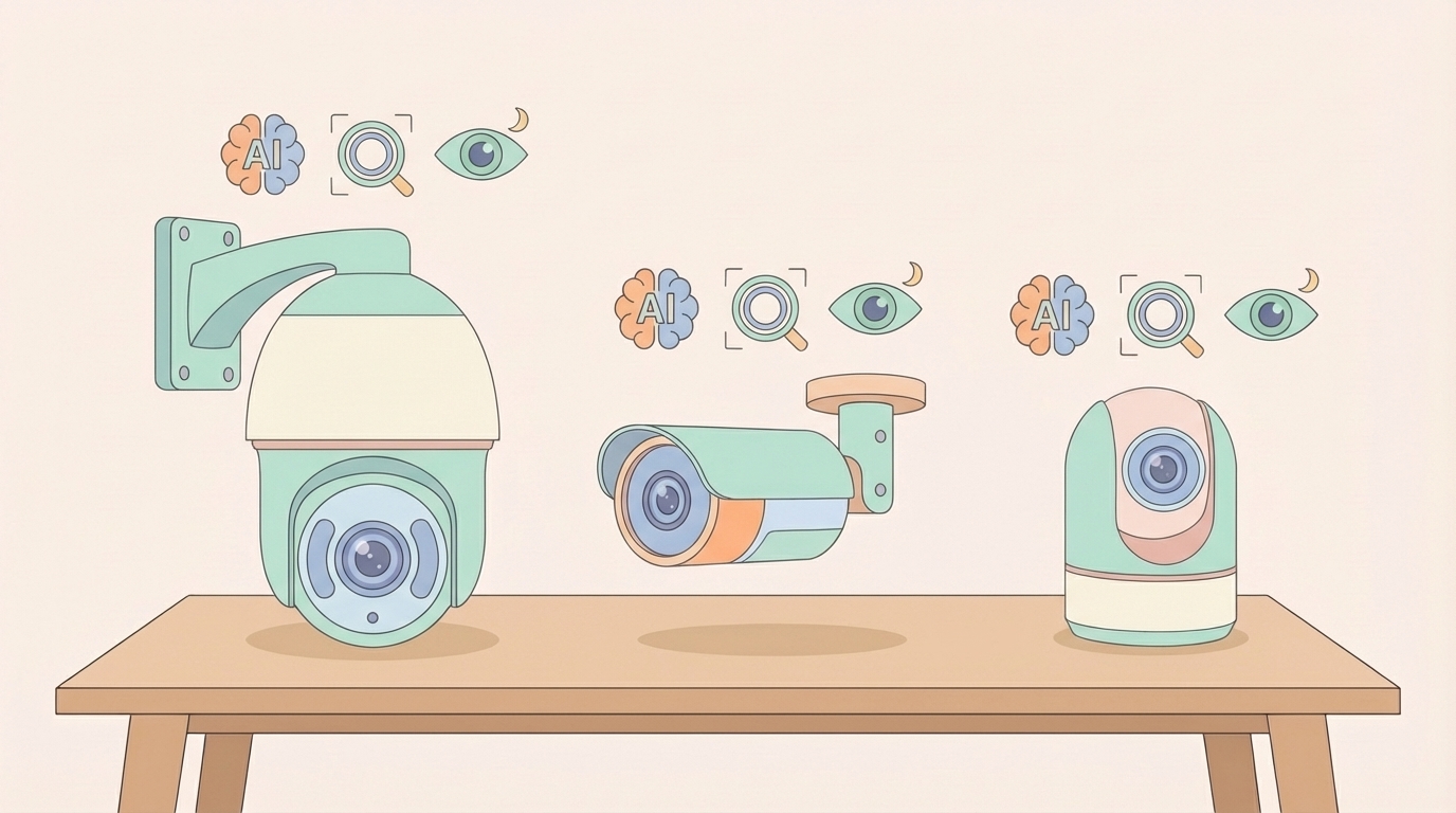 PTZ・固定・室内カメラの製品ラインナップイラスト