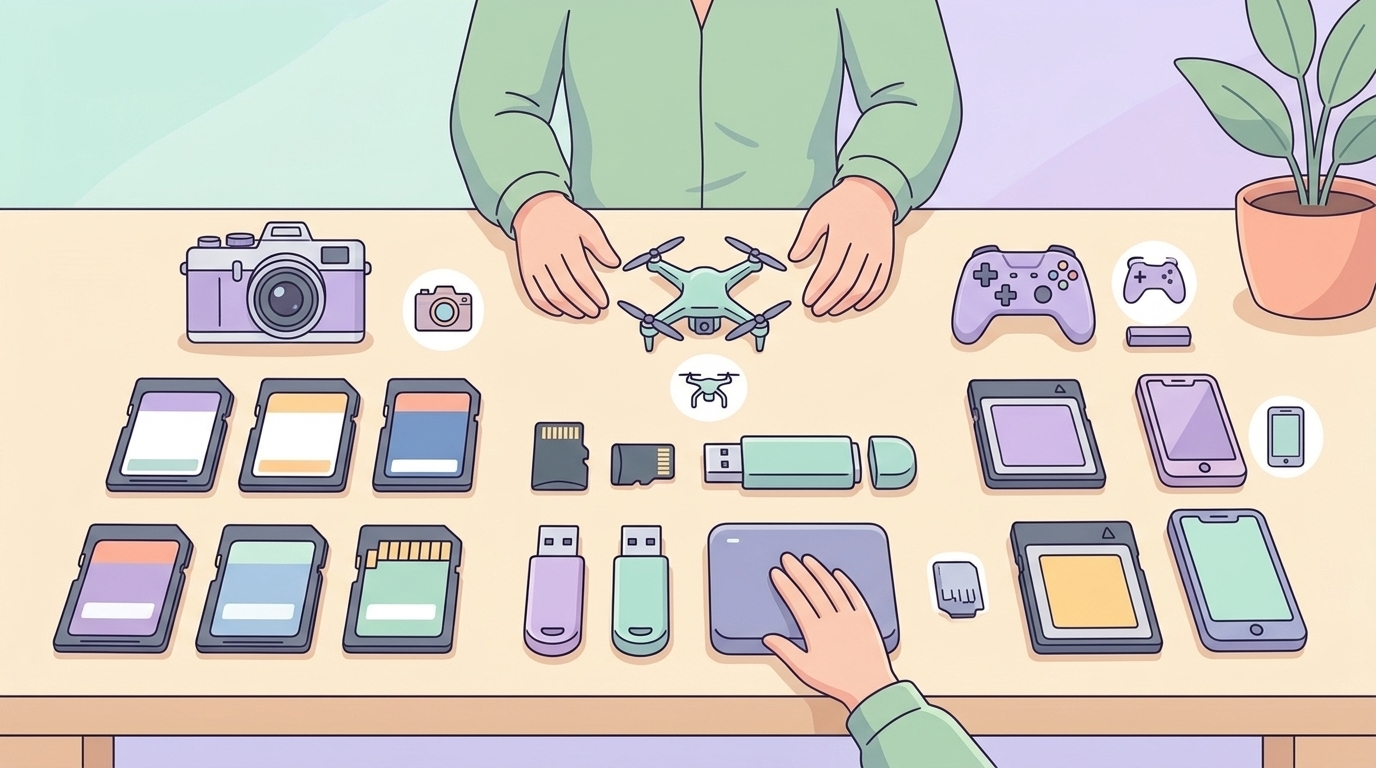 SDカード・SSD・USBメモリなどLexar製品ラインナップのイラスト