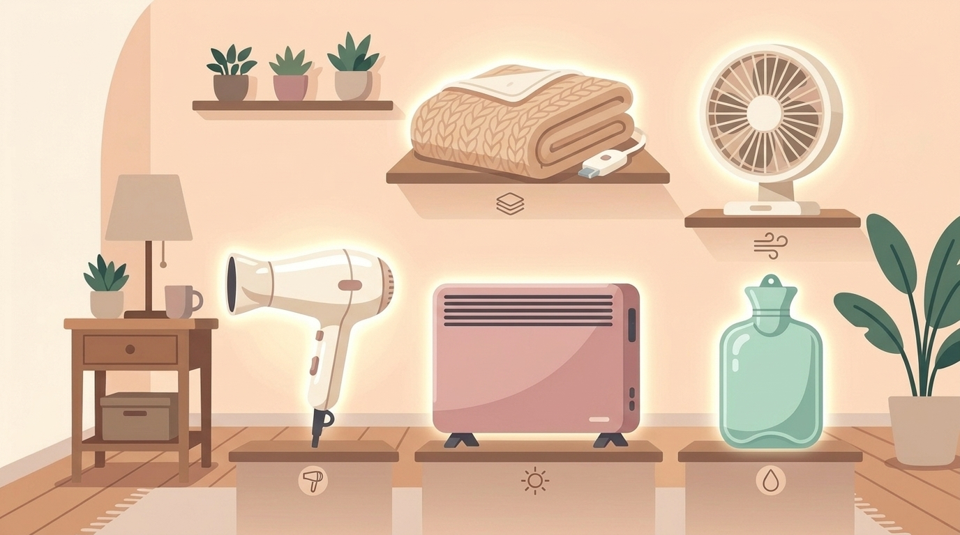 季節家電のラインナップを並べたイラスト