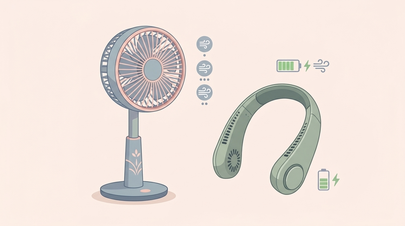 サーキュレーターとネッククーラーの製品並びイラスト