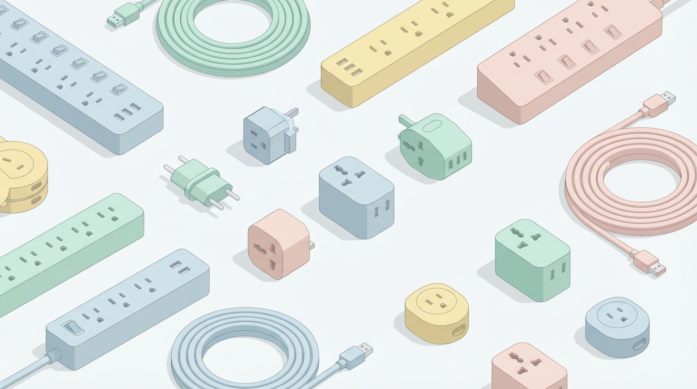電源タップや変換プラグの製品ラインナップのイラスト