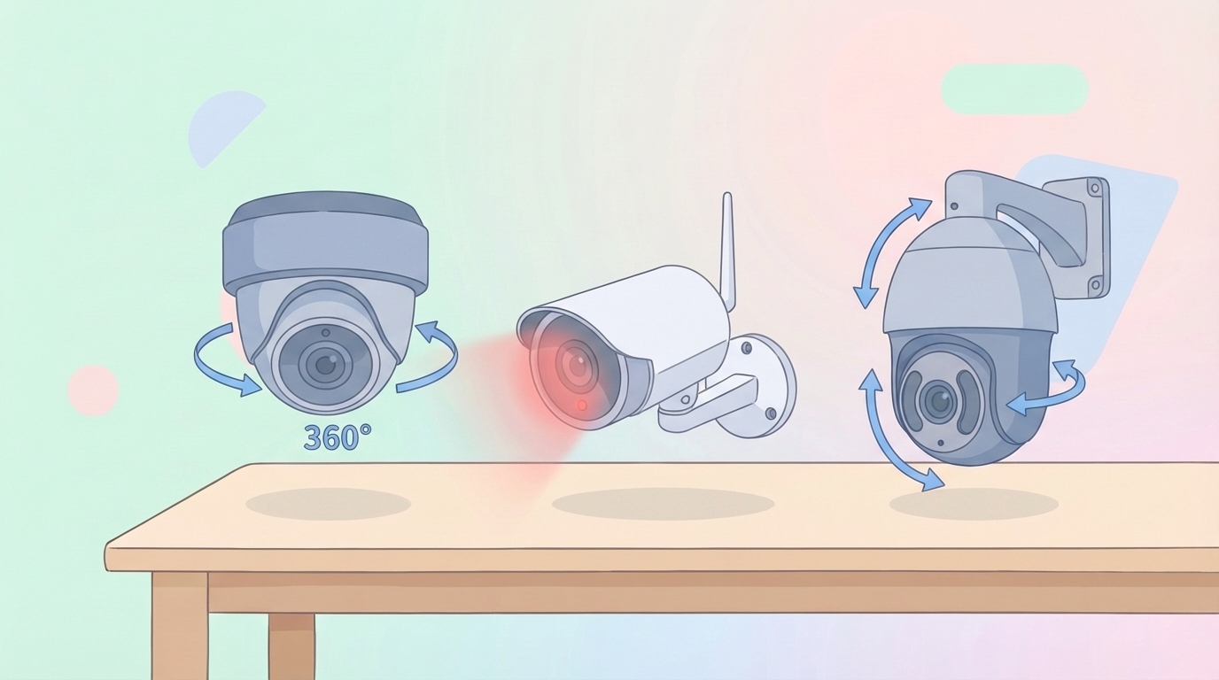 屋内・屋外用防犯カメラの製品ラインナップイラスト