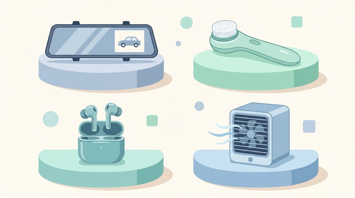 ドラレコ・冷風機・イヤホンなど製品一覧のイラスト