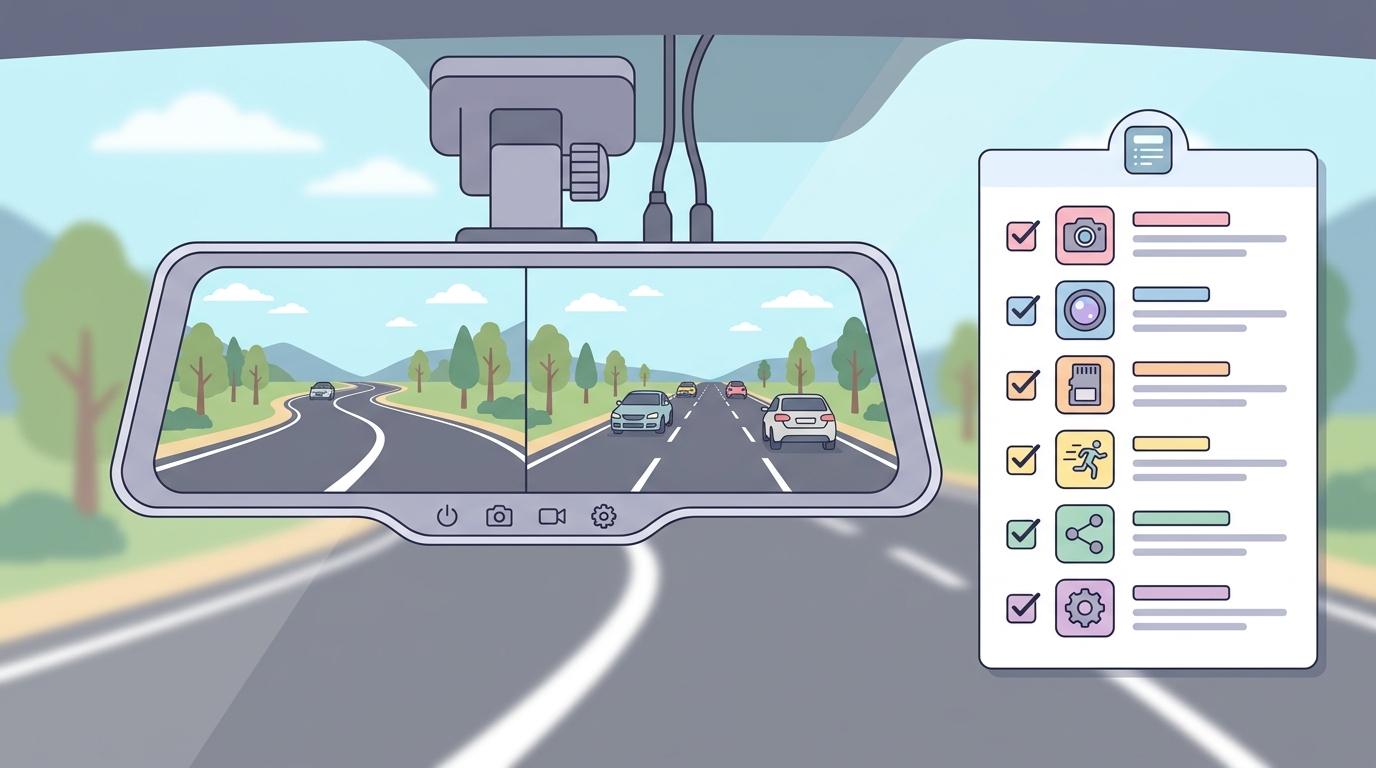 ミラー型ドラレコのスペックを確認するイメージイラスト