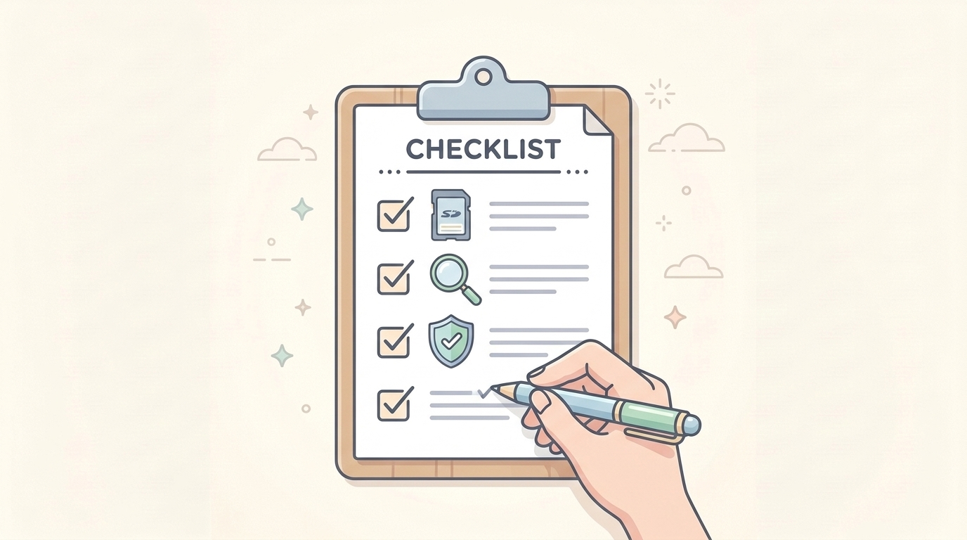 購入前チェックリストを確認する手のイラスト