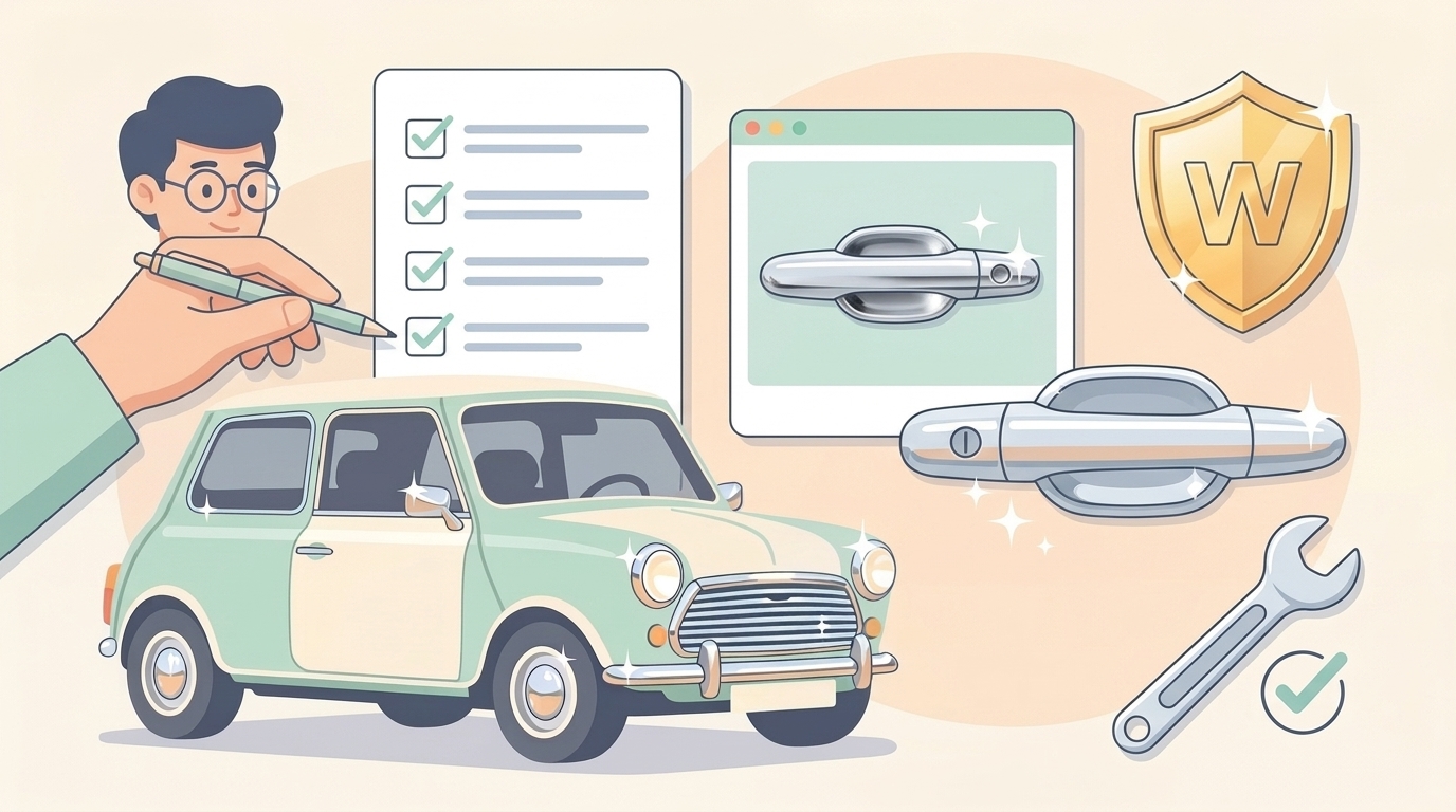 カーパーツ購入前の確認チェックリストイメージイラスト